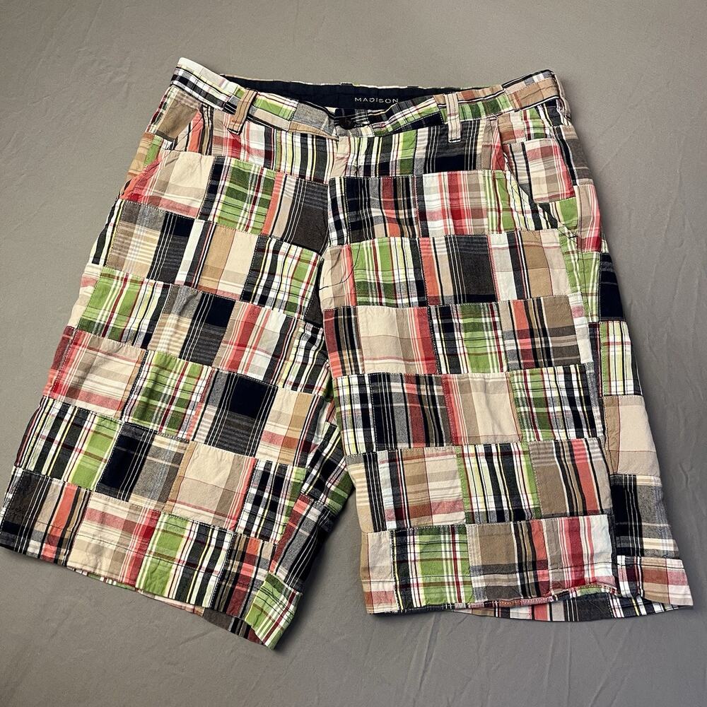 Madison Men's Size 34 Shorts Plaid Patchwork Multicolor Cotton Madras Beach